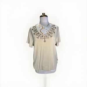 Alfred Dunner Blouse Size L Vintage 90's Beaded Boho Chic Cottagecore Top